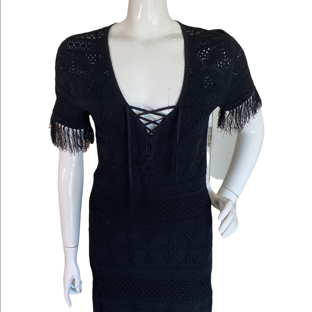 A.L.C. Black Pattern Midi Length A-Line Dress - image 1